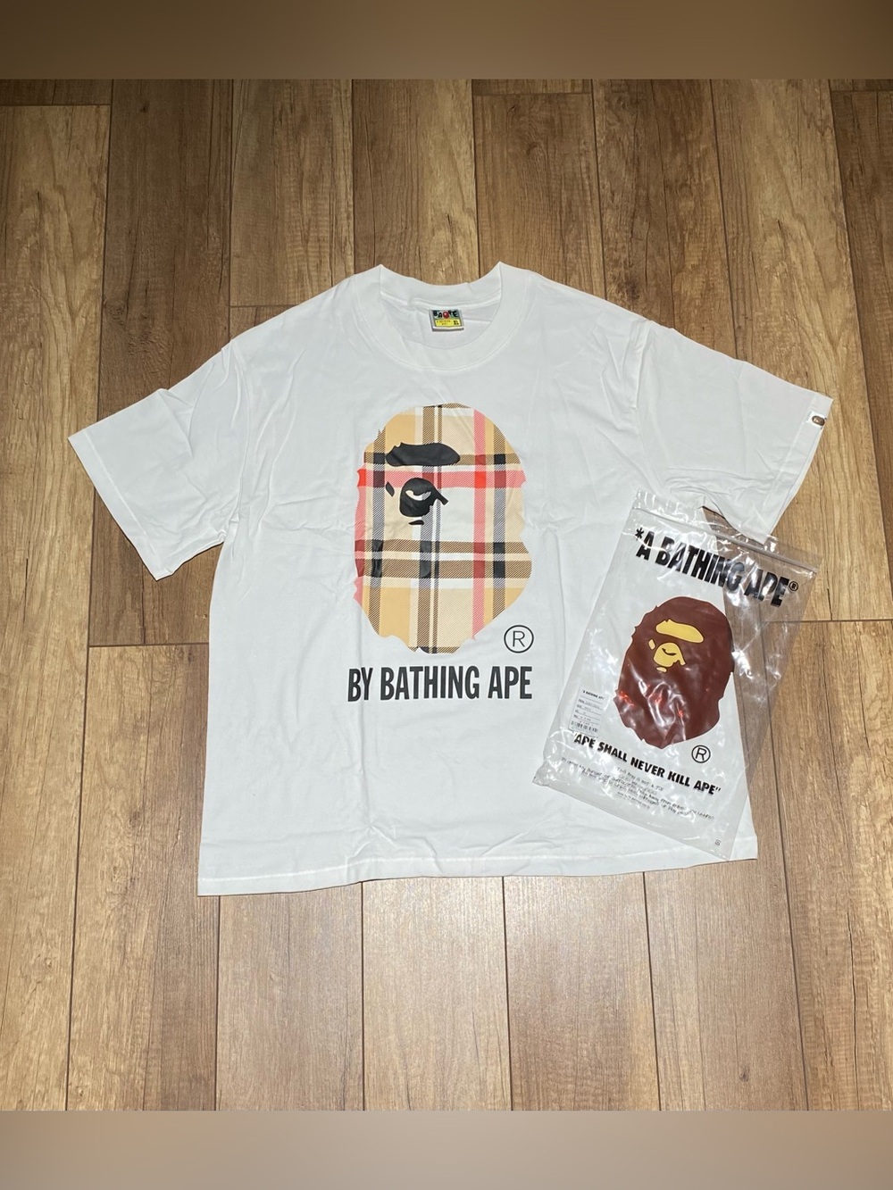 A Bathing Ape BAPE x Burberry White Tee Shirt Ape Logo Mens Size S,M,L,XL